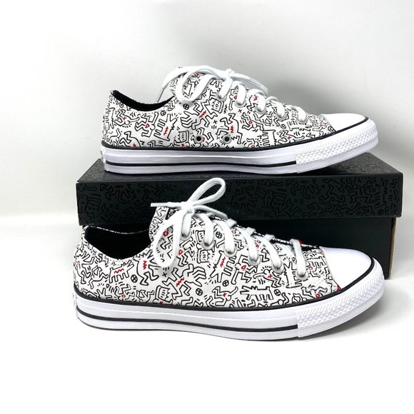 Converse Shoes - Converse Women's Size 9.5 171860F CTAS OX White Print Black Red Canvas Sneakers